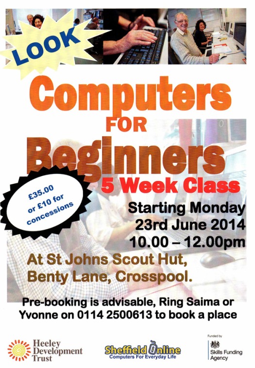 Computers for Beginners starts Monday 23 June 2014