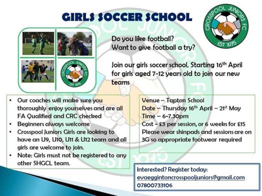 Soccer school for girls starts 16 April